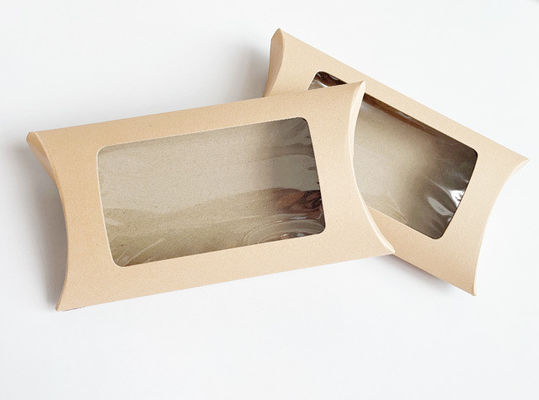 Window View Custom Logo Printing Kraft Pillow Gift Boxes for Candy Snack Jewelry Accessories