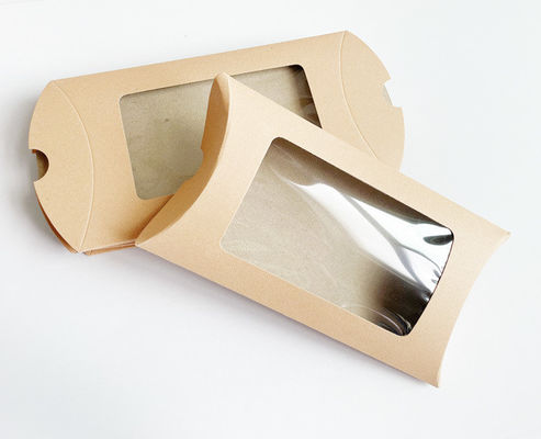 Window View Custom Logo Printing Kraft Pillow Gift Boxes for Candy Snack Jewelry Accessories