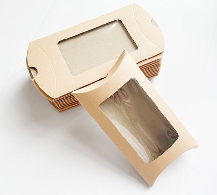 Window View Custom Logo Printing Kraft Pillow Gift Boxes for Candy Snack Jewelry Accessories