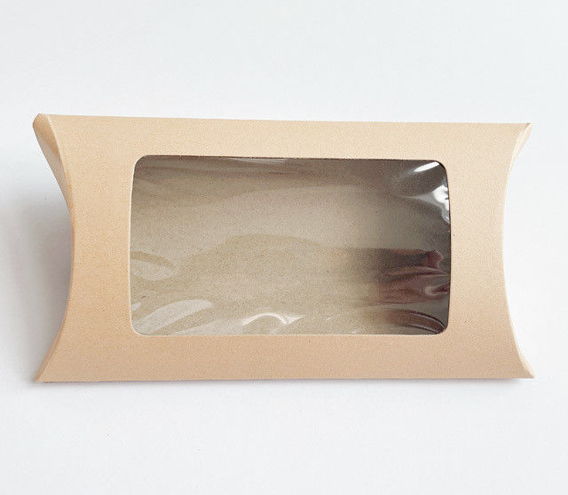 Window View Custom Logo Printing Kraft Pillow Gift Boxes for Candy Snack Jewelry Accessories